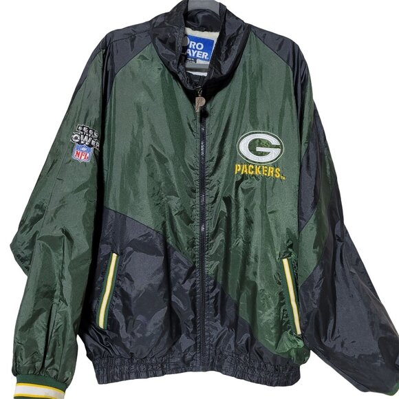 Vintage Green Bay Packers Pro Player Windbreaker Jacket Mens XL - Picture 1 of 6